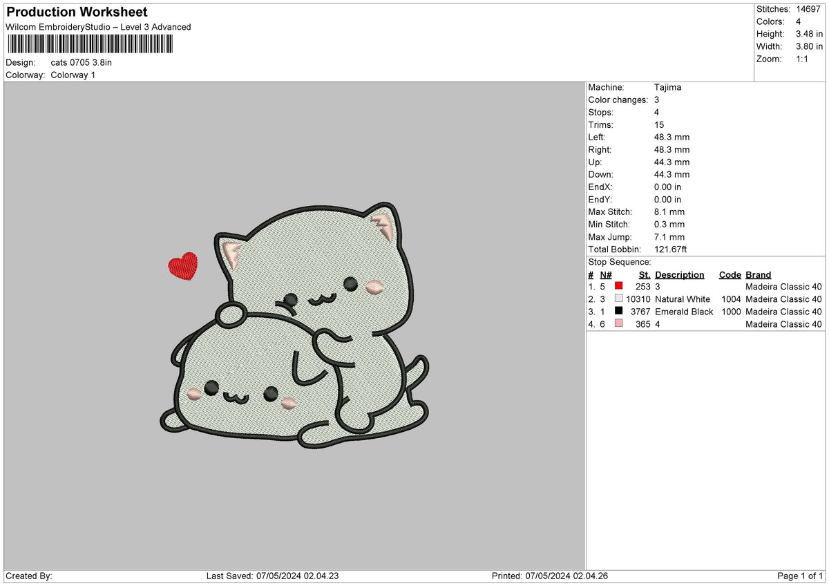 Cats0705 Embroidery File 6 sizes