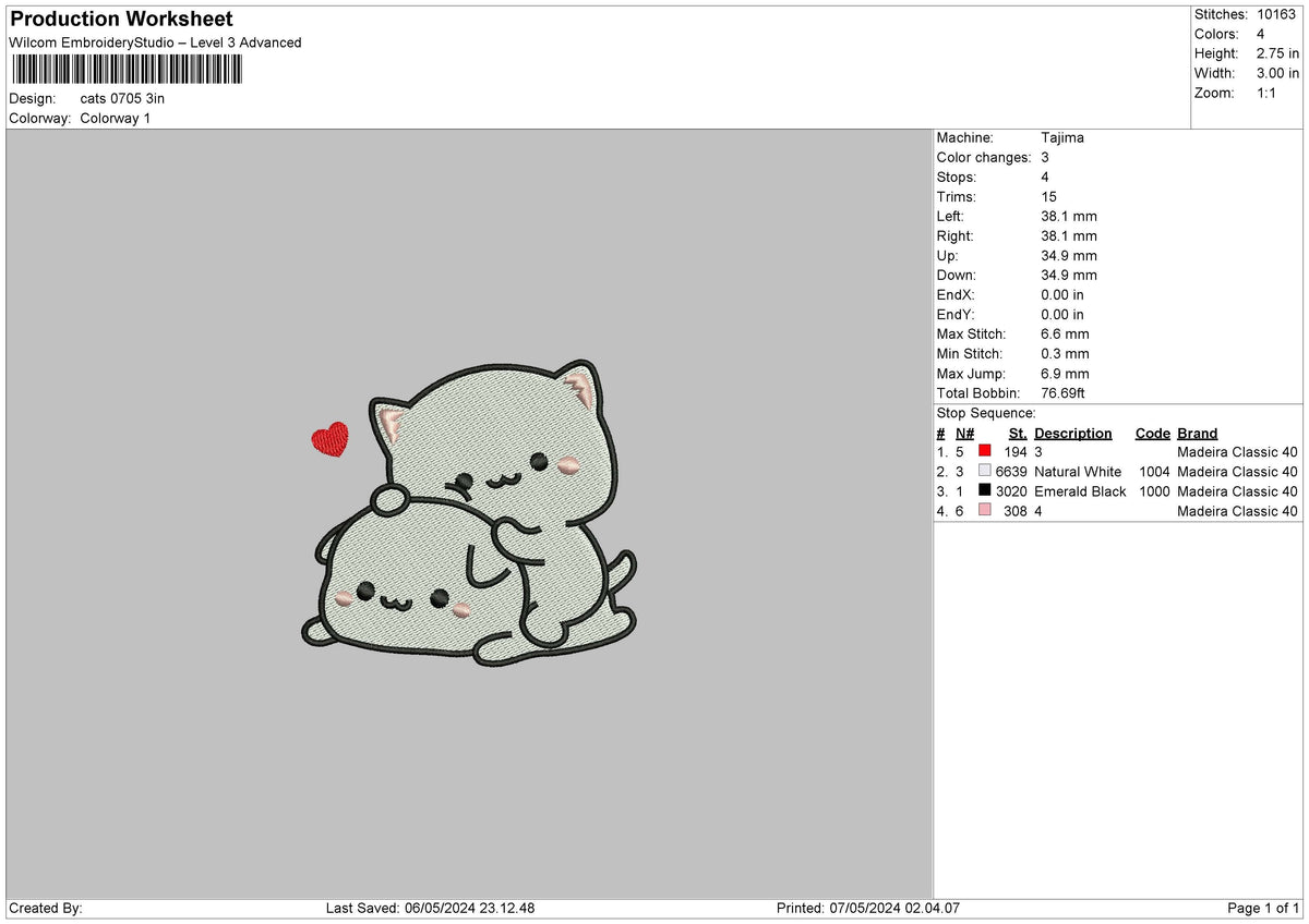 Cats0705 Embroidery File 6 sizes