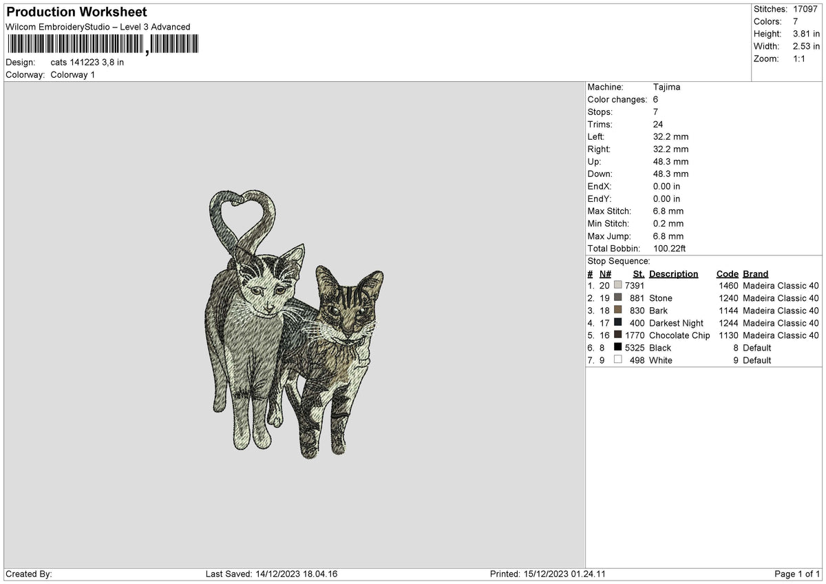 Cats 1412 Embroidery File 6 sizes