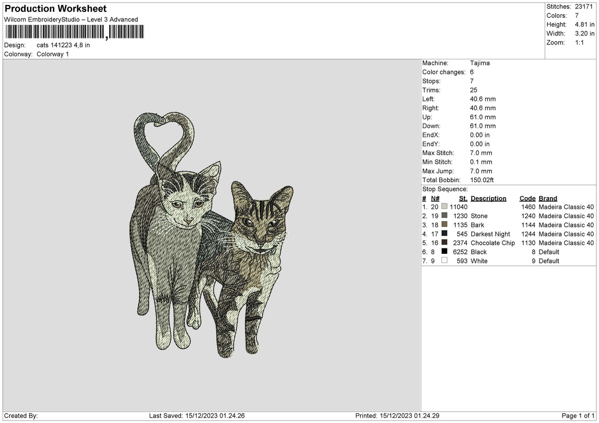 Cats 1412 Embroidery File 6 sizes