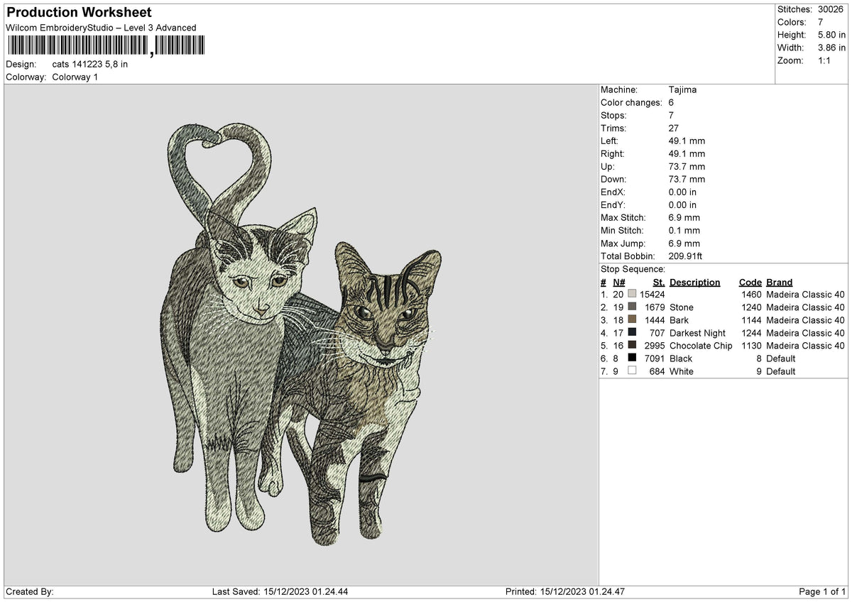 Cats 1412 Embroidery File 6 sizes