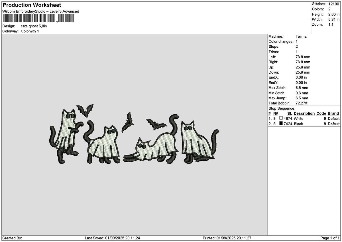 Cats 0109 Embroidery File 6 sizes