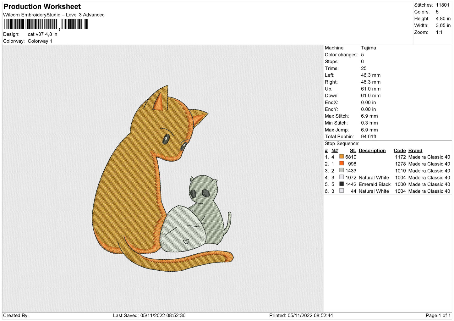 Cat v37 Embroidery