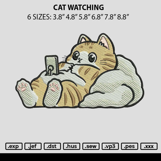 Cat watching Embroidery File 6 size