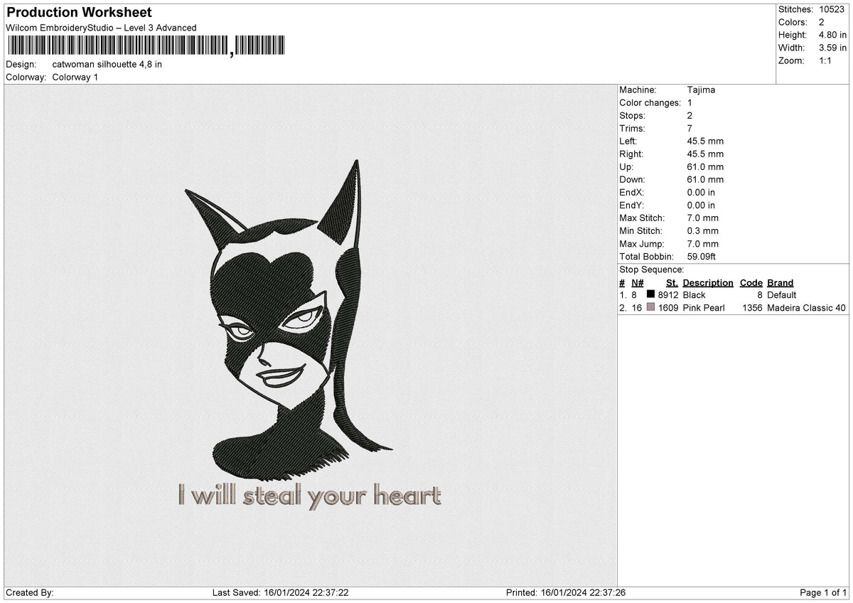 Catwoman silhouette Embroidery File 6 size
