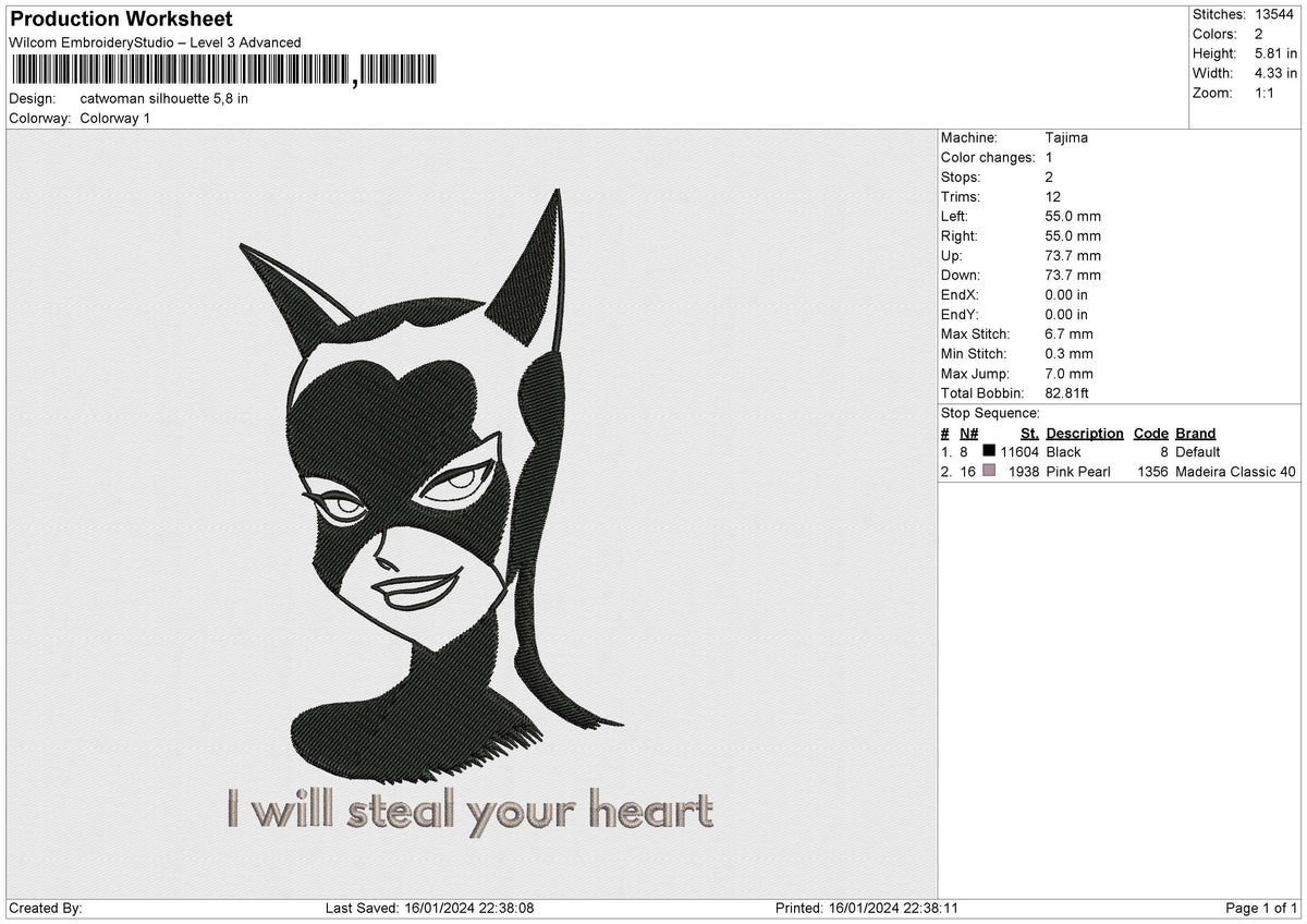 Catwoman silhouette Embroidery File 6 size