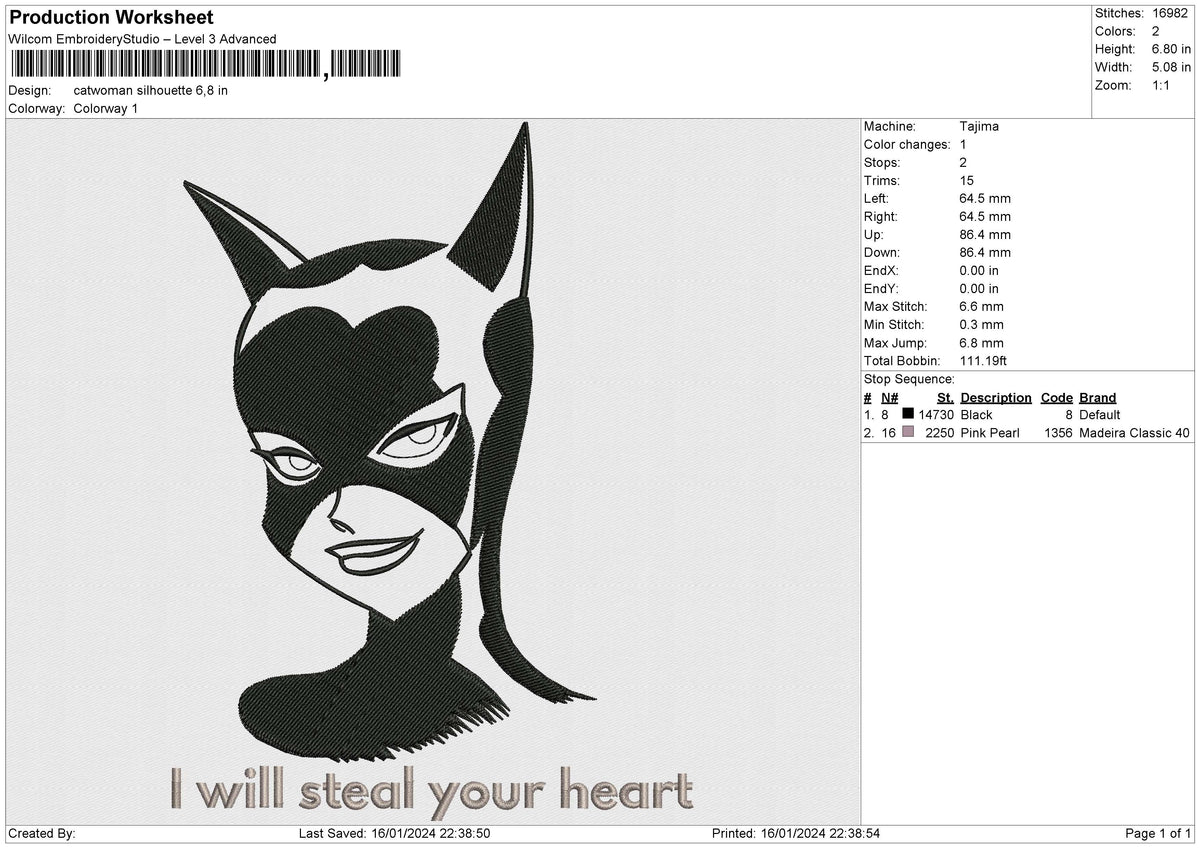 Catwoman silhouette Embroidery File 6 size