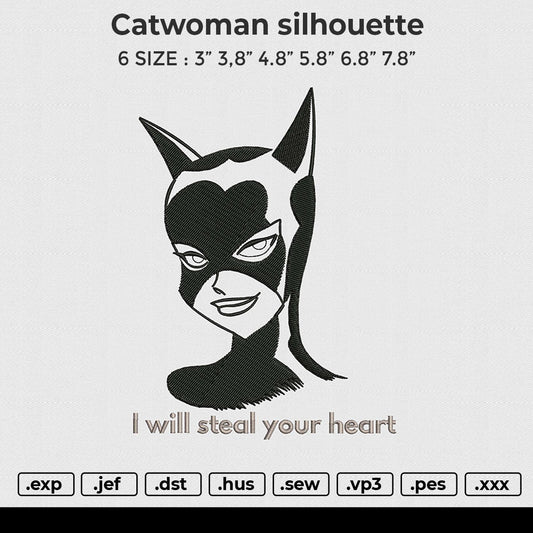 Catwoman silhouette Embroidery File 6 size