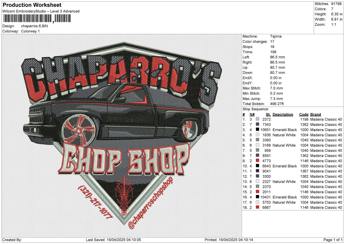Chaparros Embroidery File 6 size