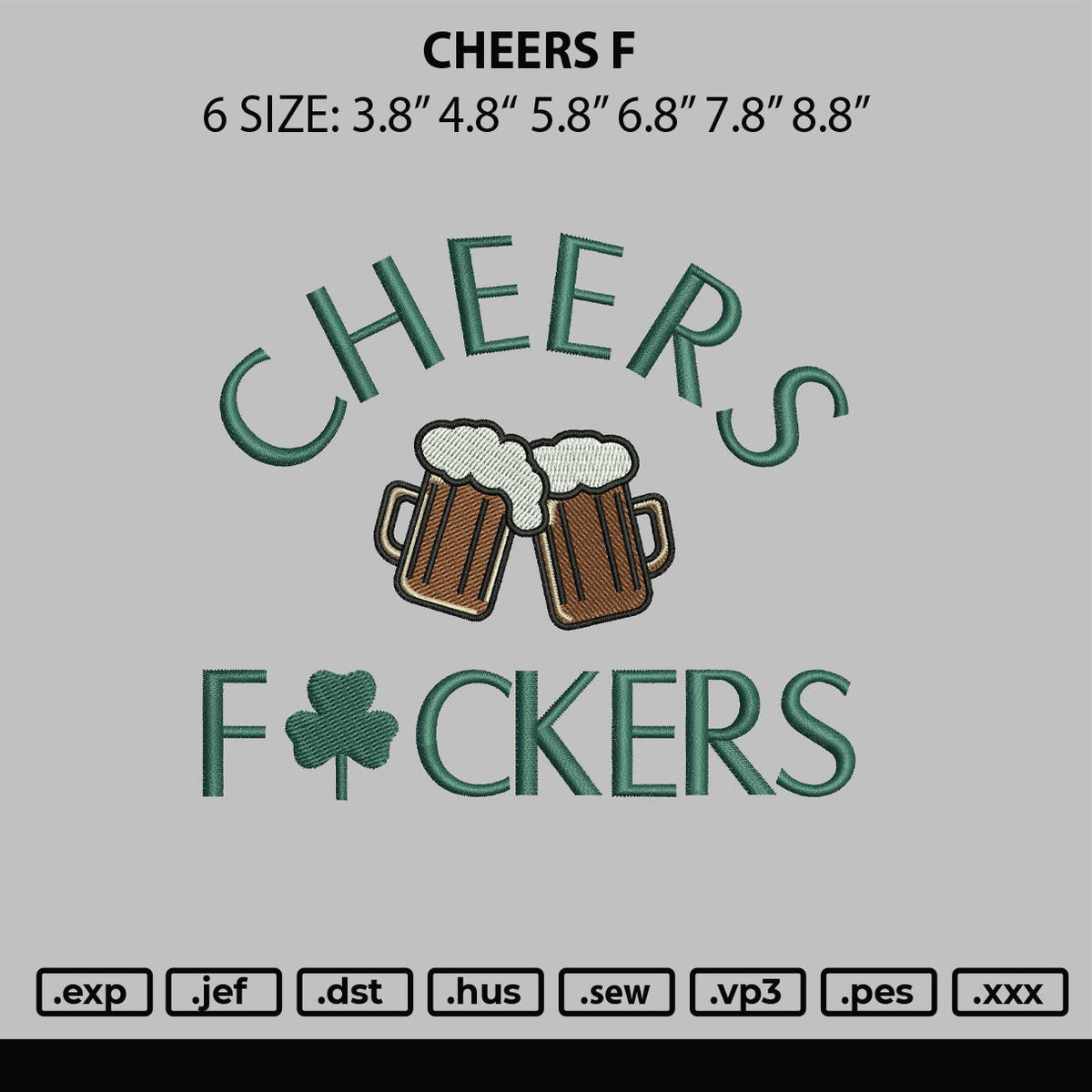 Cheers F Embroider File 6 sizes