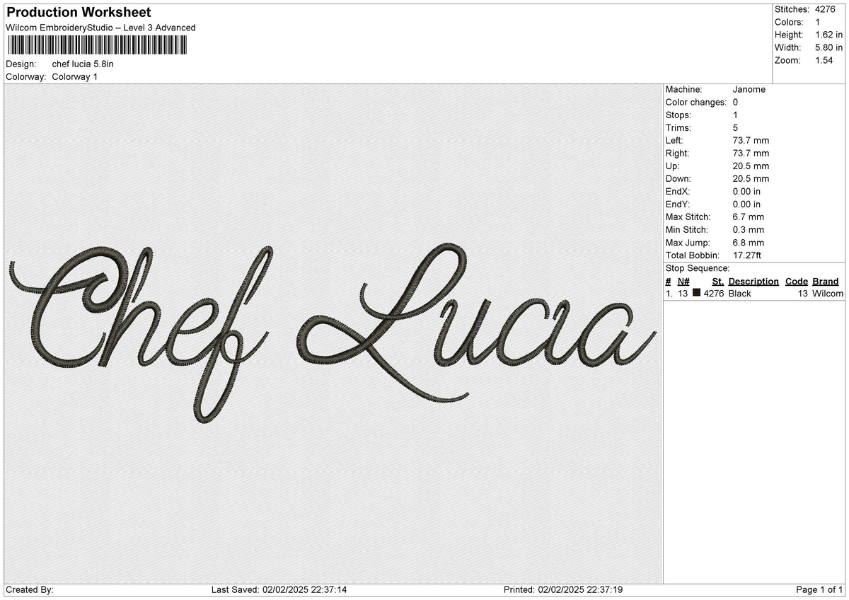 chef lucia Embroidery File 6 size