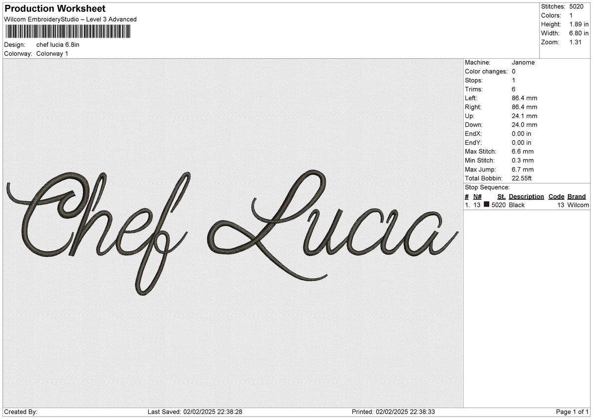chef lucia Embroidery File 6 size