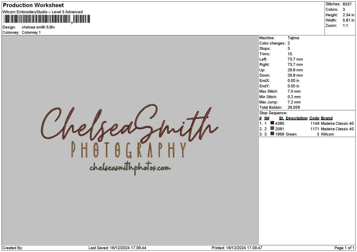 Chelseatext 02 Embroidery File 6 sizes