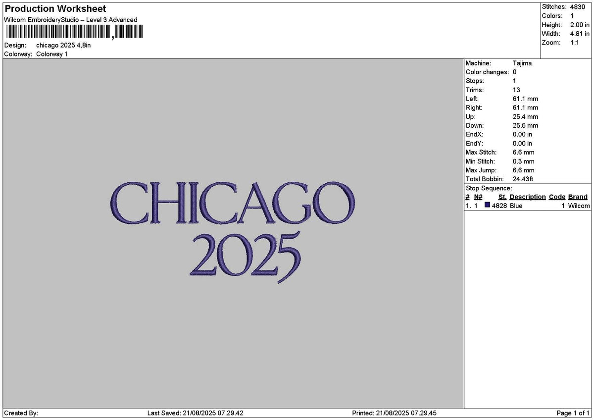 Chicagotext 2108 Embroidery File 6 sizes