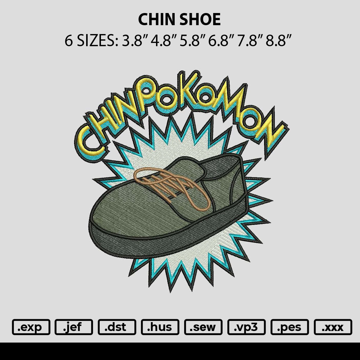 Chin Shoe Embroidery File 6 sizes