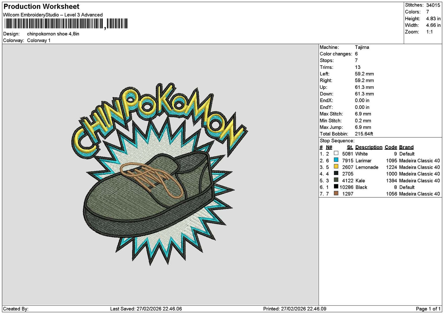 Chin Shoe Embroidery File 6 sizes