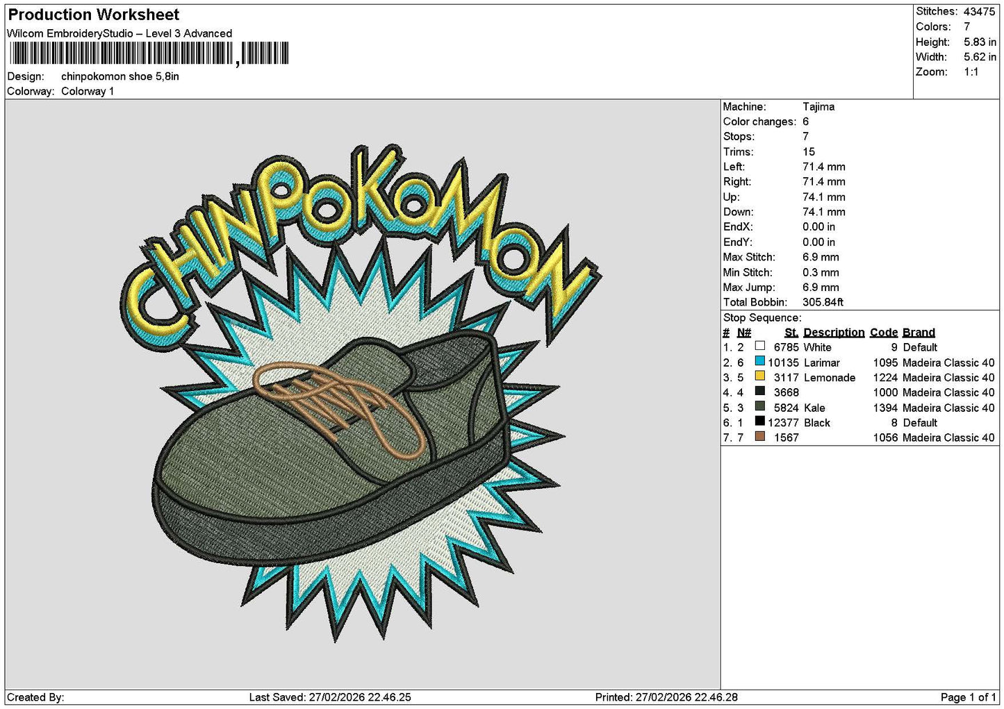 Chin Shoe Embroidery File 6 sizes