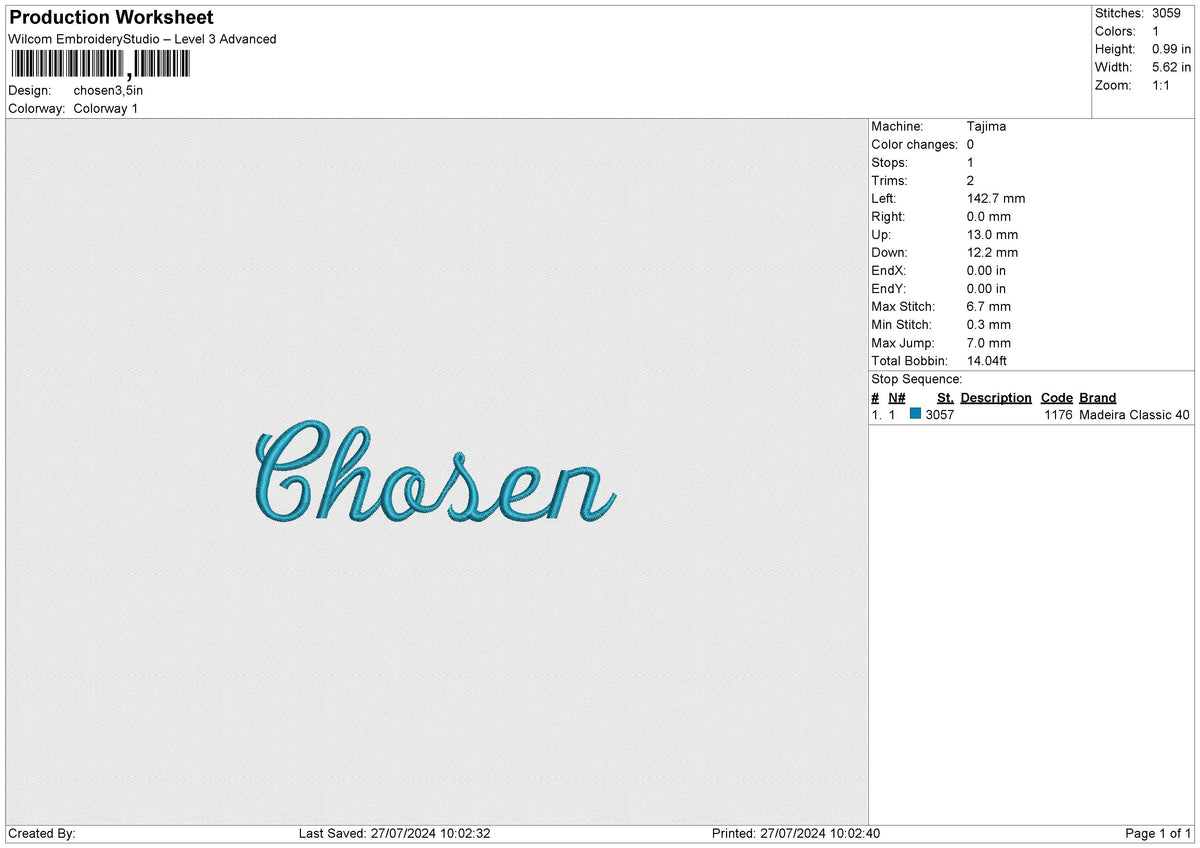 Chosen Embroidery File&nbsp;6 size