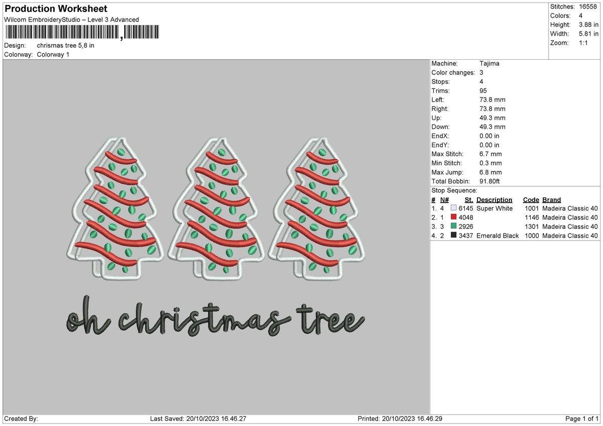 Xmas Tree 23 Embroidery File 6 sizes