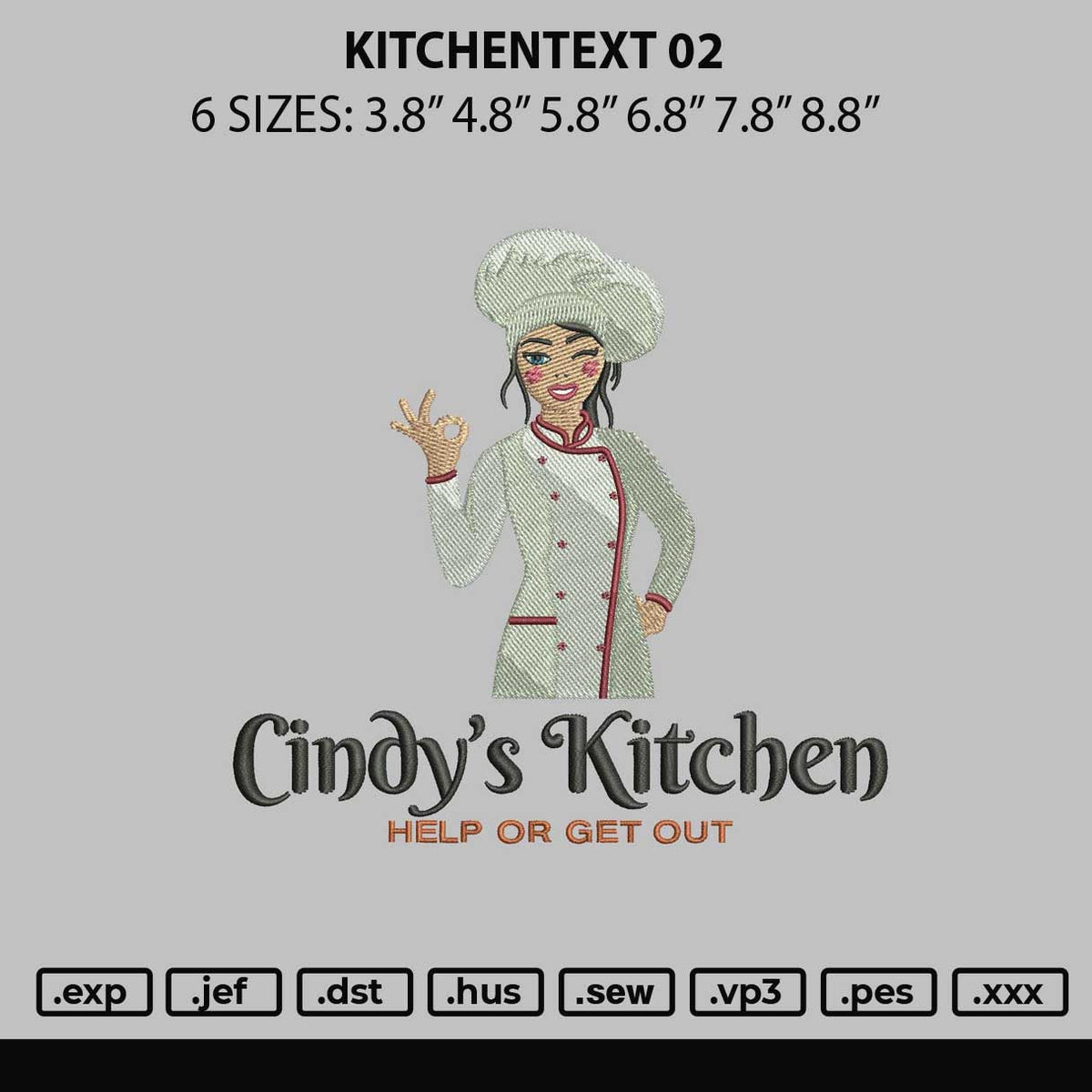 Kitchentext 02 Embroidery File 6 sizes