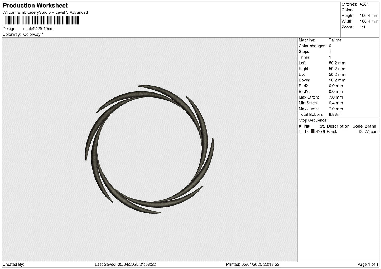 circle5425 Embroidery File 6 size