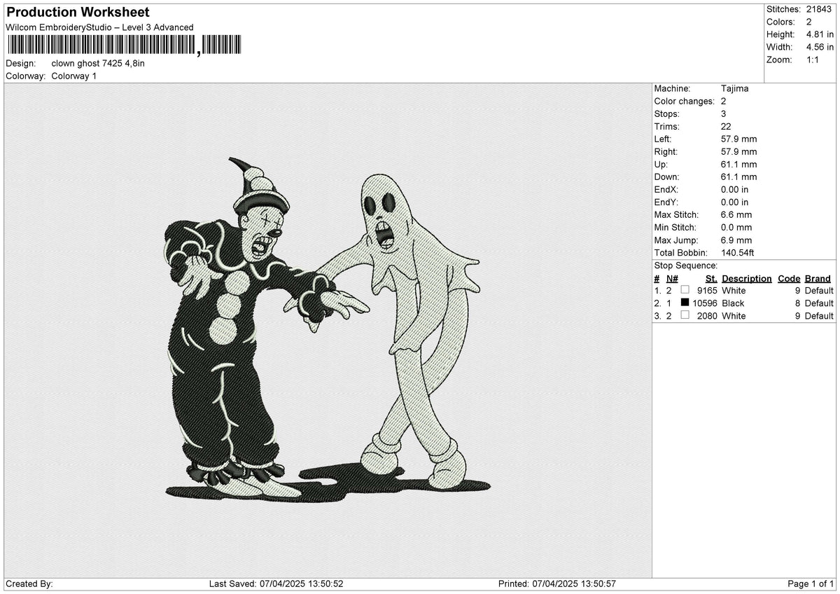 Clown Ghost 7425 Embroidery File 6 size