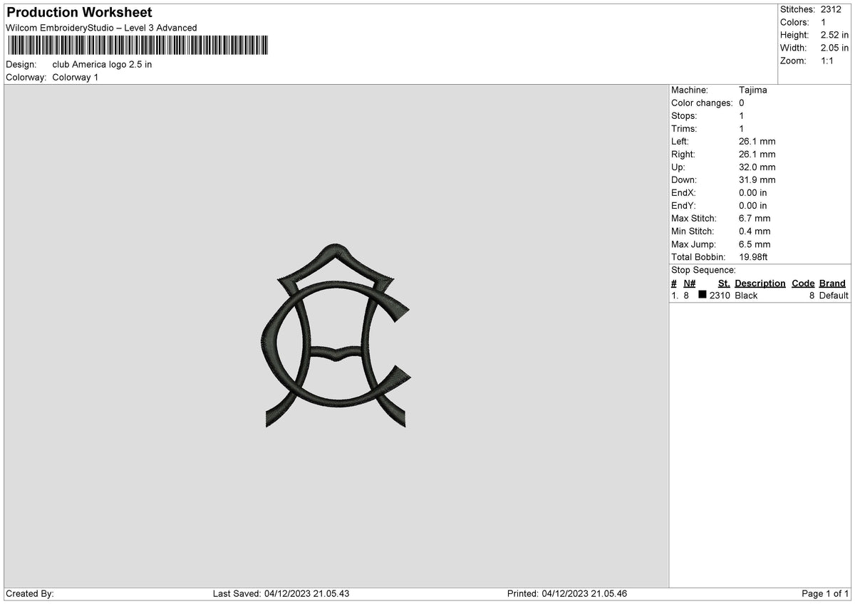 Club Logo 0412 Embroidery File 6 sizes