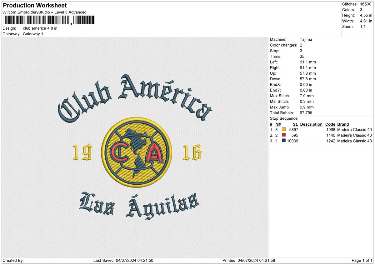 Club America Embroidery File 6 size
