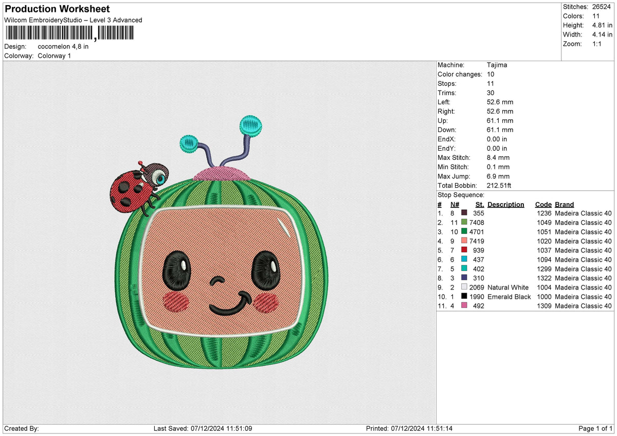 Cocomelon 3 Embroidery File 6 size