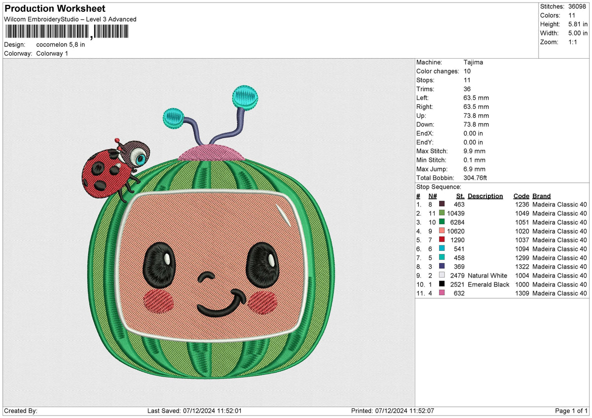 Cocomelon 3 Embroidery File 6 size