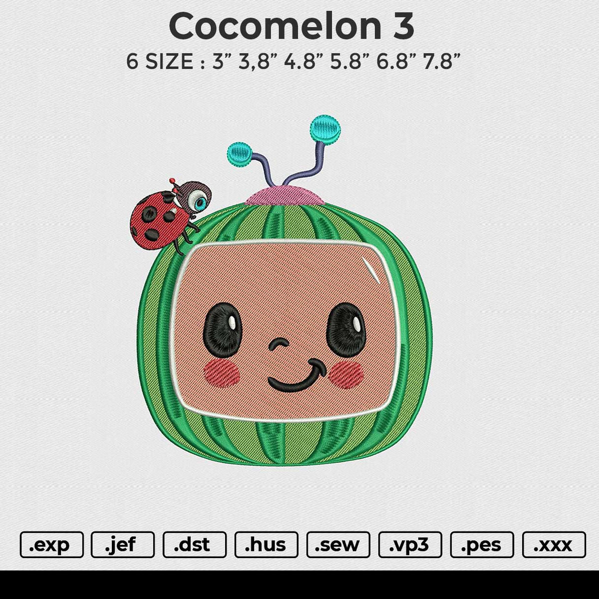 Cocomelon 3 Embroidery File 6 size