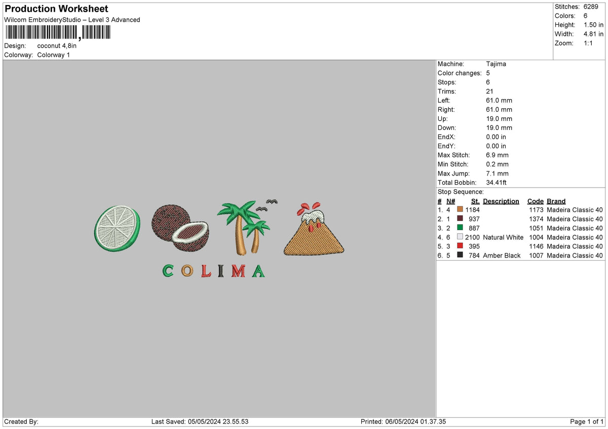 Coconut0605 Embroidery File 6 sizes