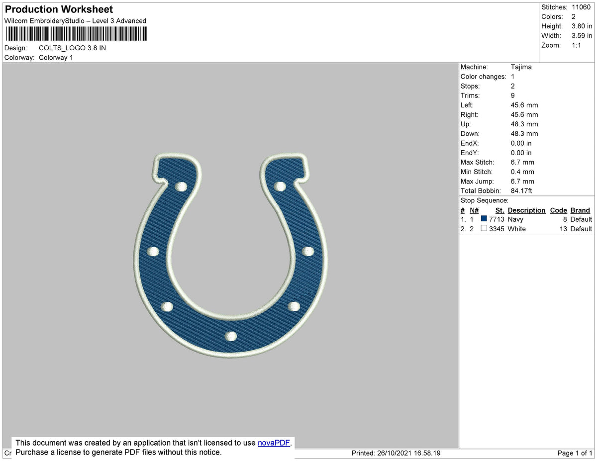 Colts Logo 2 Embroidery