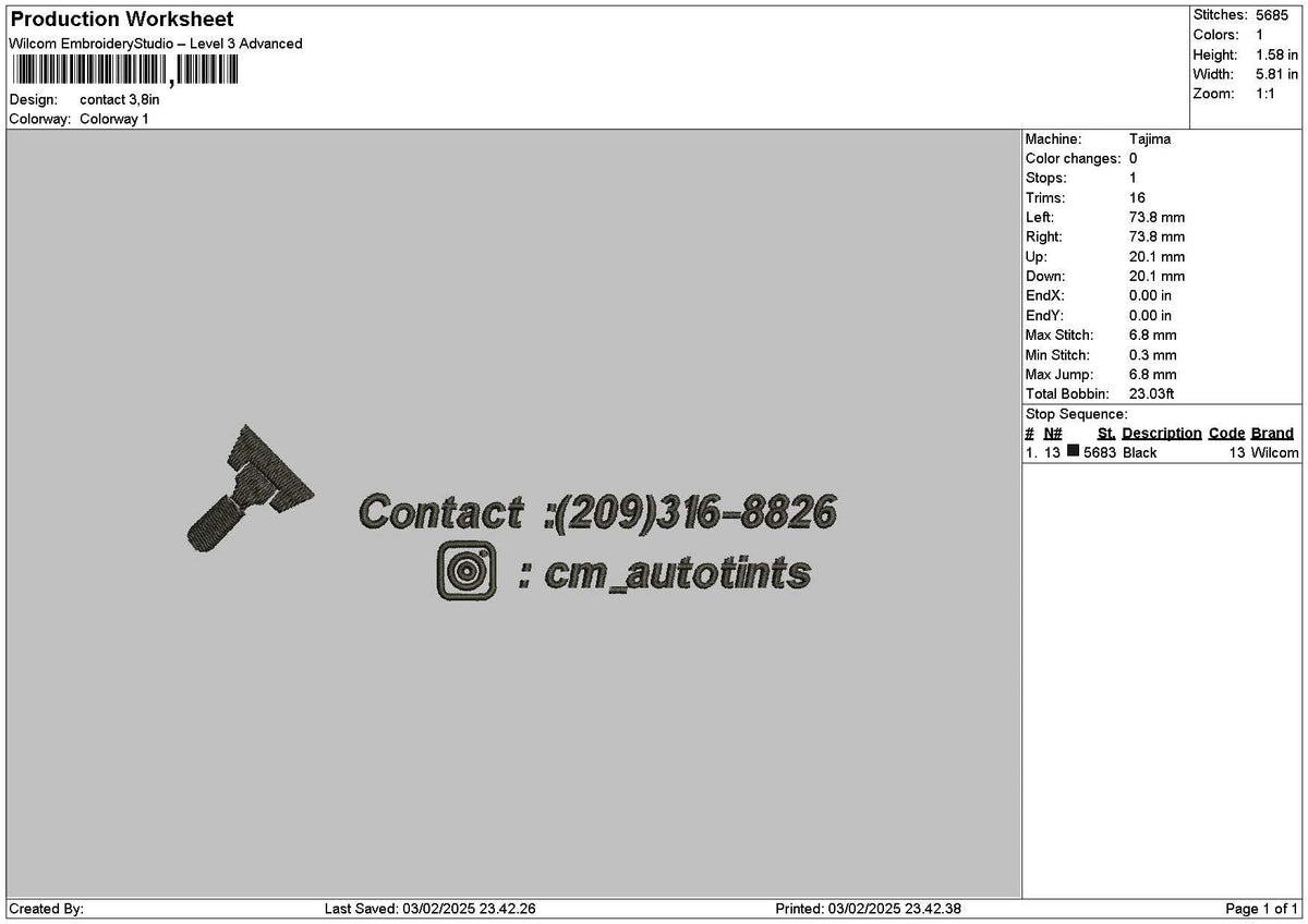 Contact Text Embroidery File 6 sizes