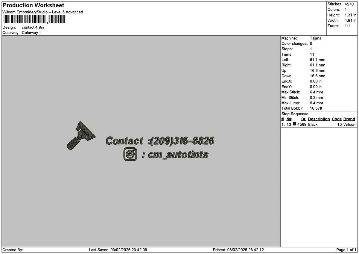 Contact Text Embroidery File 6 sizes