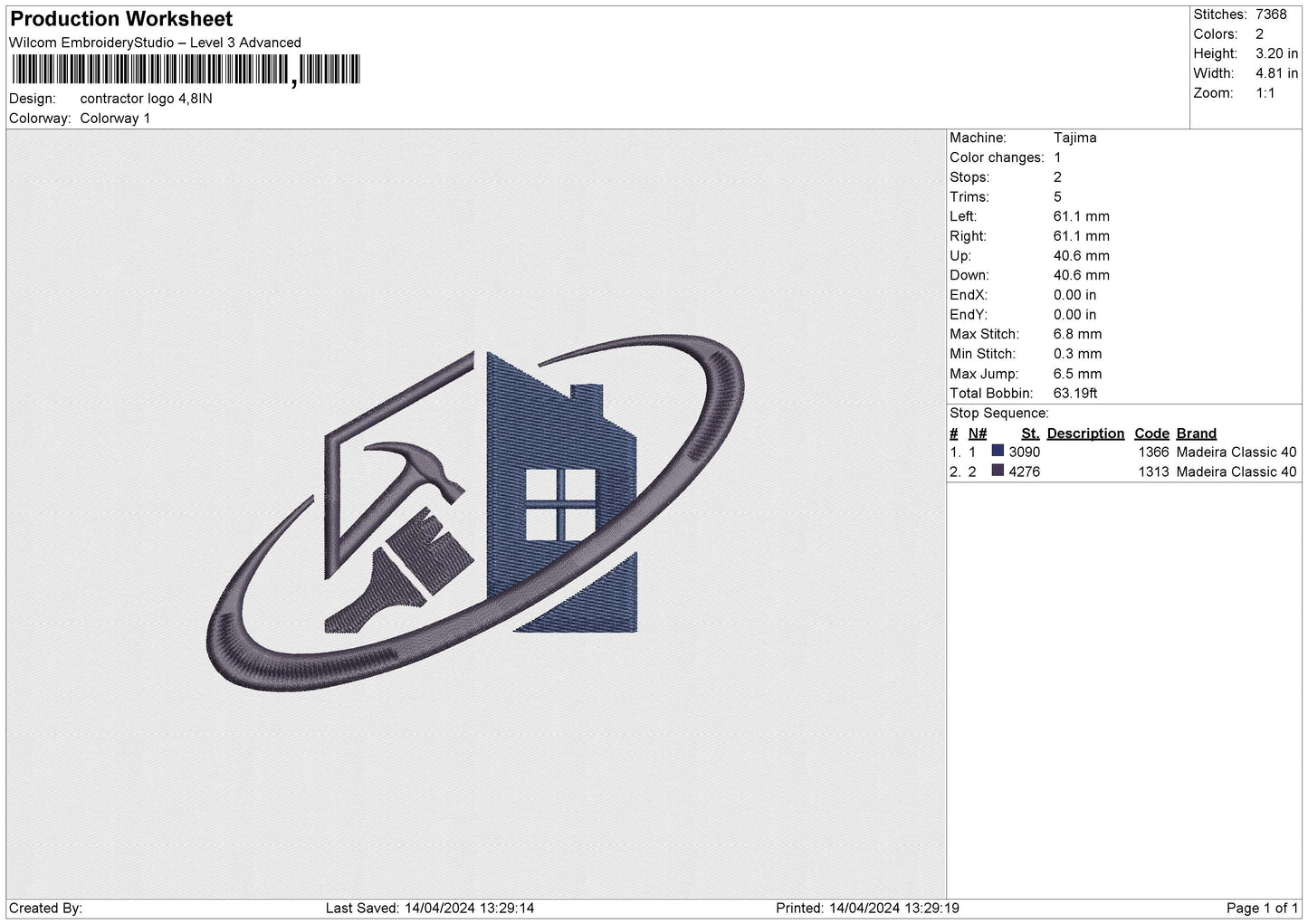 Contractor Logo Embroidery File 6 size