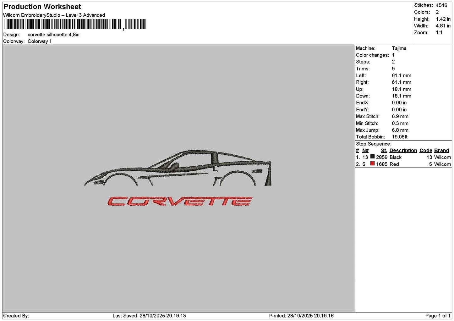 Corvettetext Sillhouette Embroidery File 6 sizes