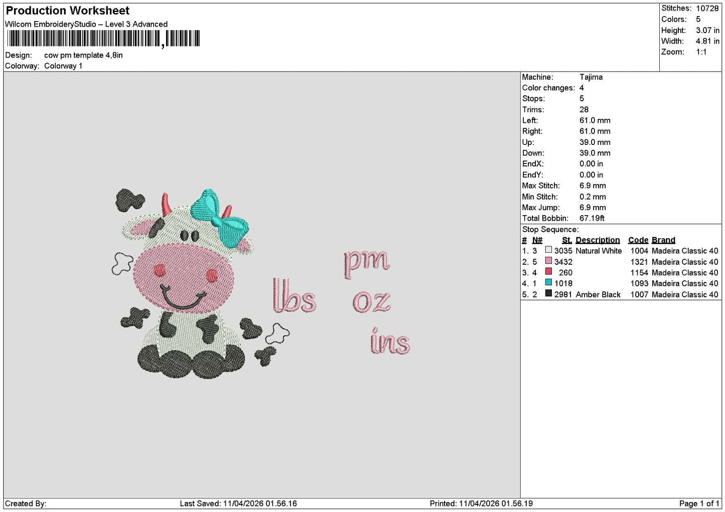 Cow Am Pm Embroidery 2 Files