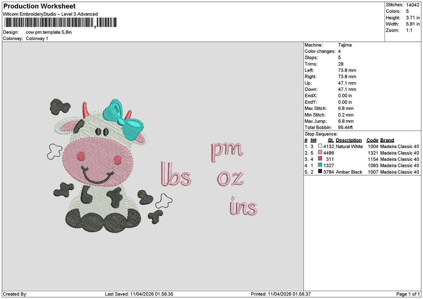 Cow Am Pm Embroidery 2 Files