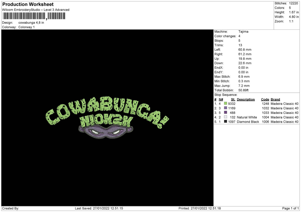 Cowabunga Embroidery