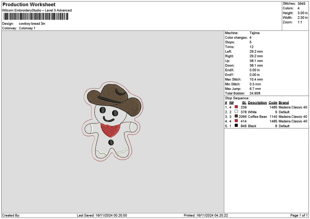 Cowboy Chibi Embroidery File 6 sizes