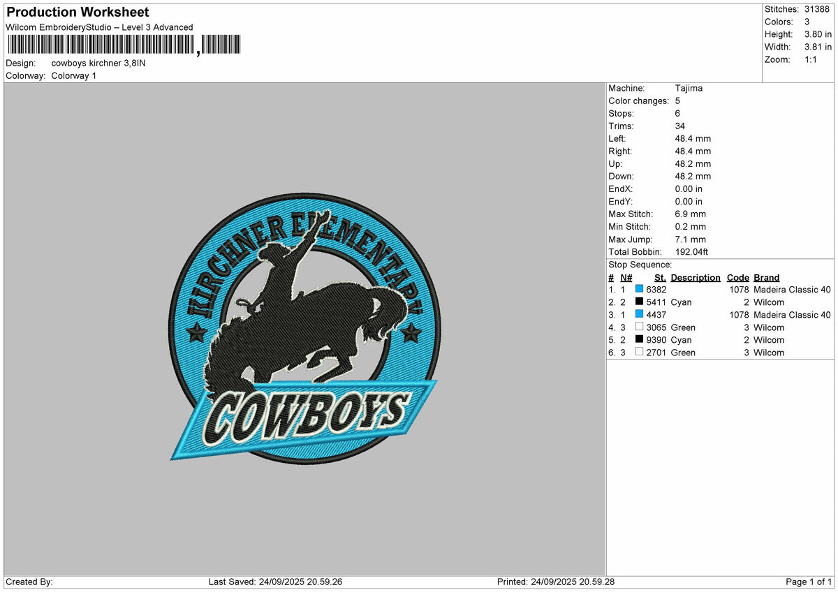 cowboys kirchner Embroidery File 6 sizes