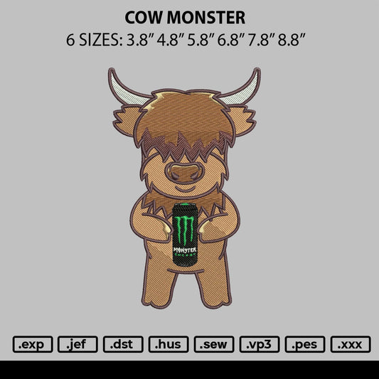Cow Monster Embroidery File 6 Sizes
