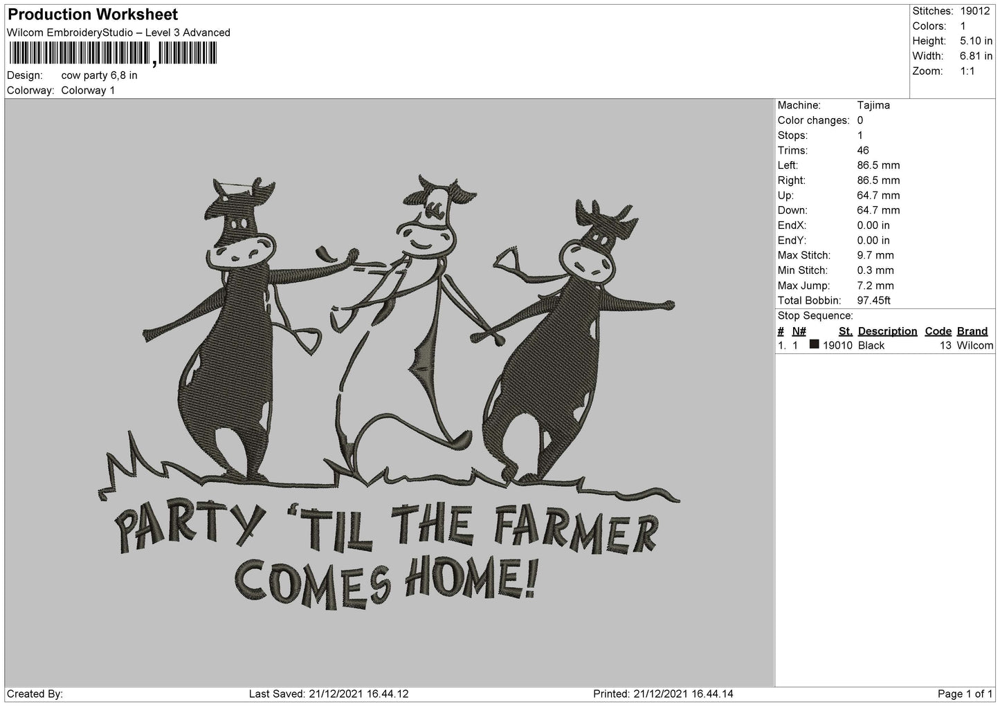 Cow Party Embroidery
