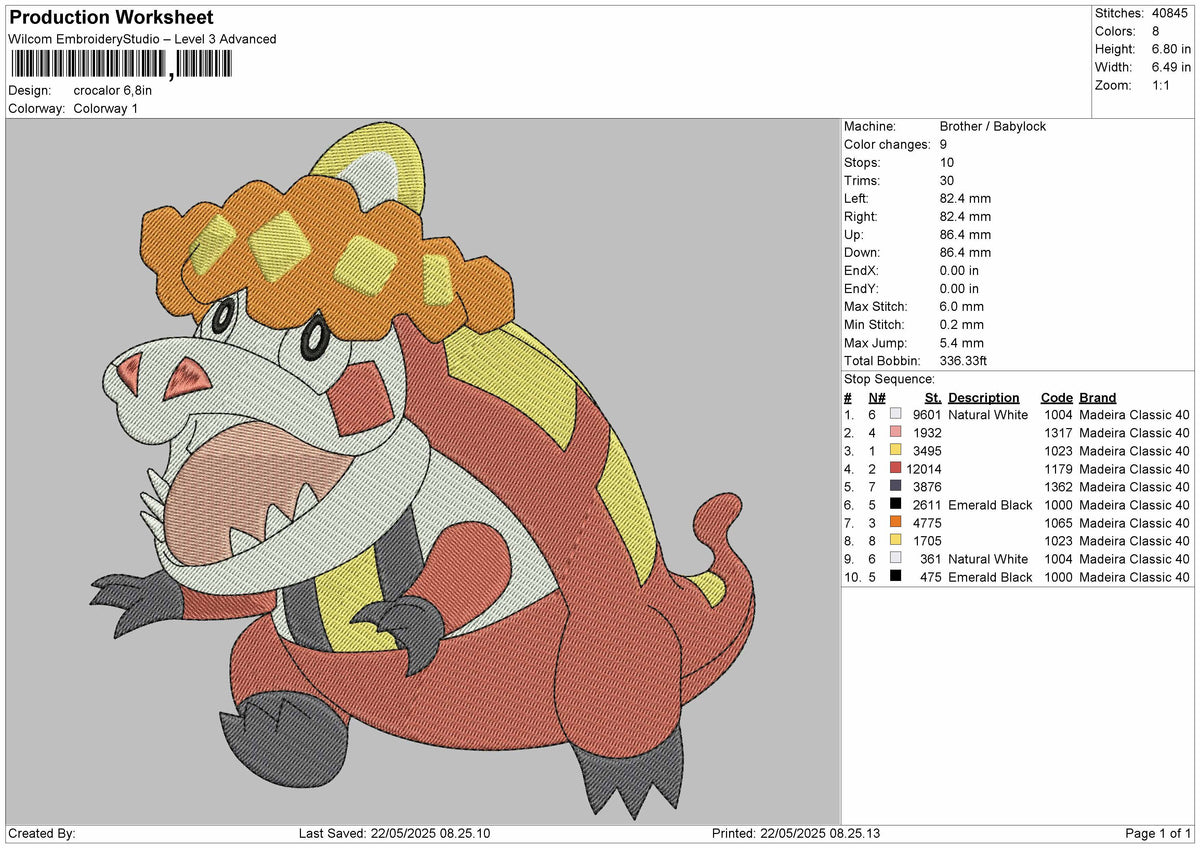 Crocalor Pokemon Embroidery File