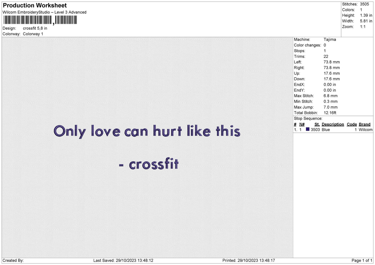 Crossfit Embroidery File 6 size