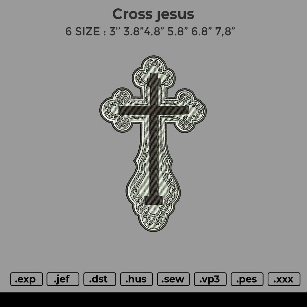 Cross Jesus Embroidery File 6 size