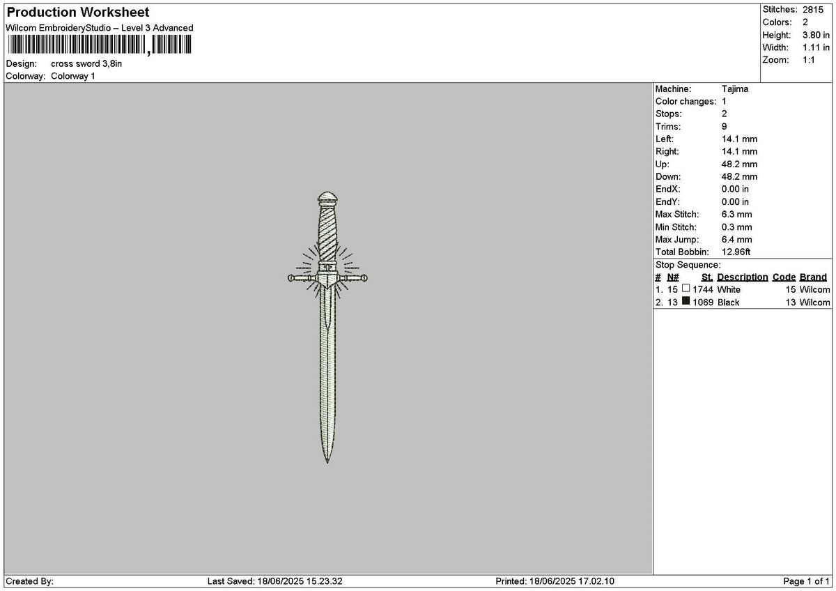 Cross Sword 1806 Embroidery File 6 sizes