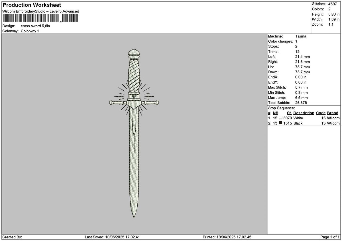 Cross Sword 1806 Embroidery File 6 sizes