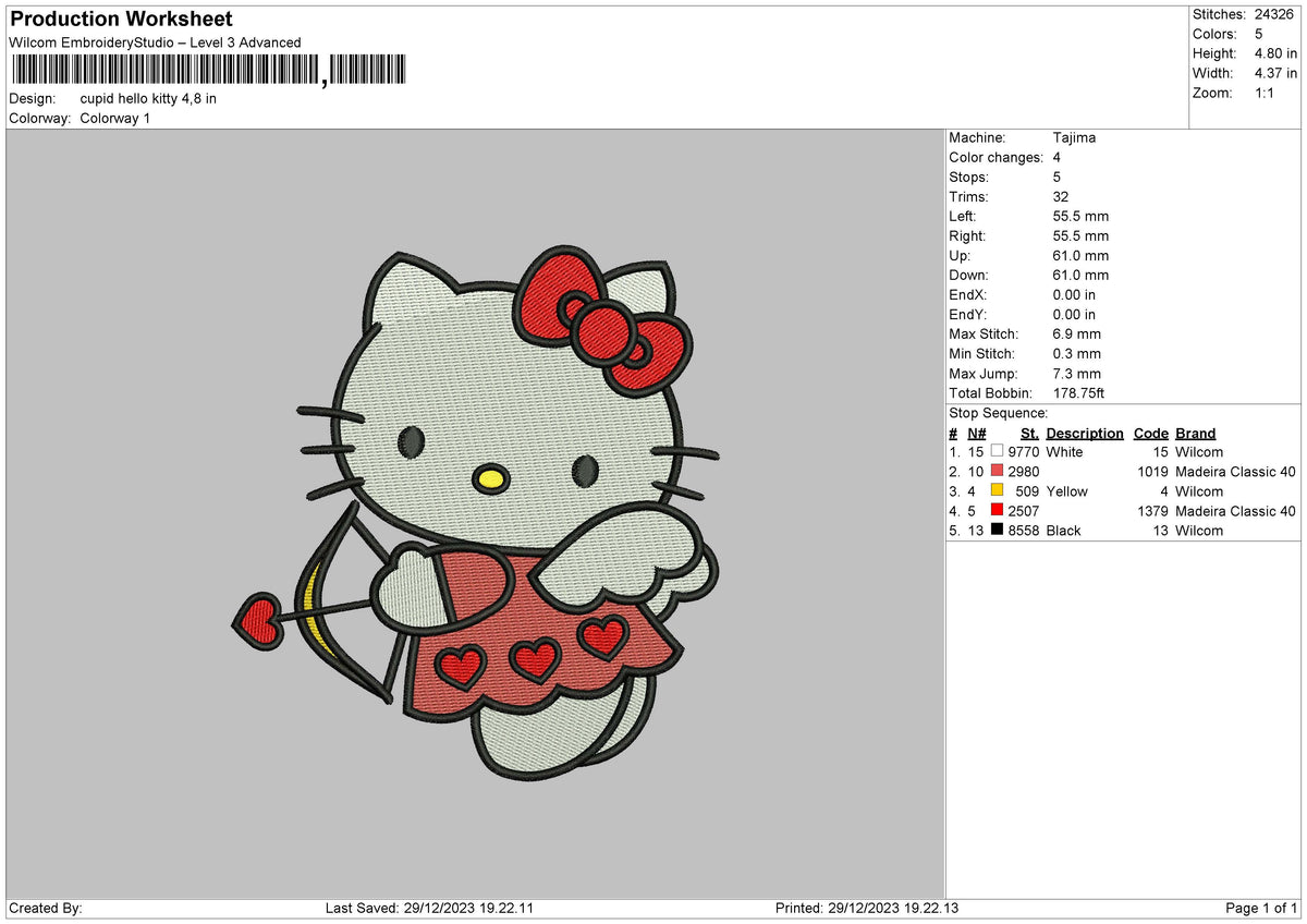 Kitty Cupid Embroidery File 6 sizes